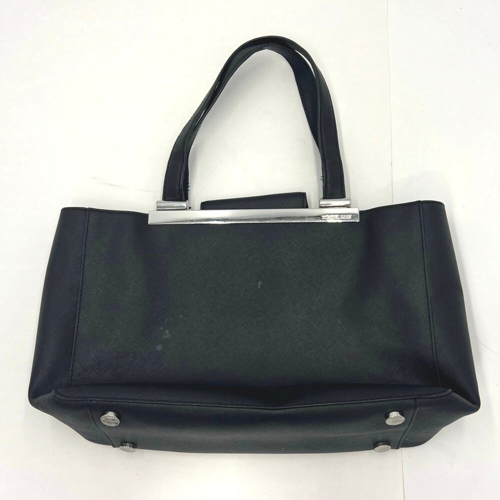 Michael Kors Black Leather Tilda Saffiano Silver Shoulder Bag Medium Tote Purse